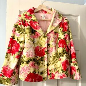 Anthropologie Odille Cabbage Rose Print 60s Style Jacket Blazer